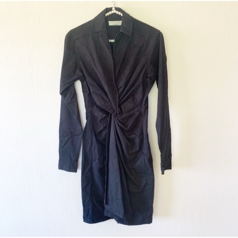 Byron Lars Suede Twist Front Long Sleeve Dress